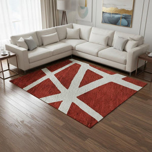 HomeRoots 8' X 10' Modern Red and Ivory Geometric Area Rug - Washable, Stain Resistant & UV Protected Design 681639