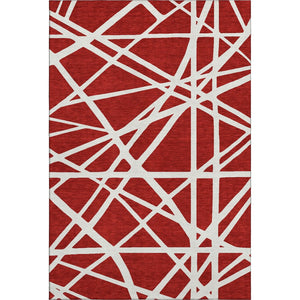 HomeRoots 9' X 12' Red and Ivory Geometric Area Rug - Stain-Resistant, Washable, UV Protected for Modern Homes 681640