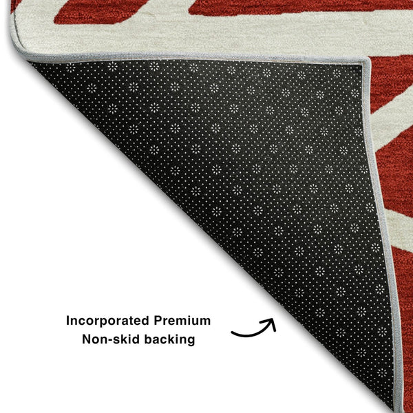 HomeRoots 9' X 12' Red and Ivory Geometric Area Rug - Stain-Resistant, Washable, UV Protected for Modern Homes 681640