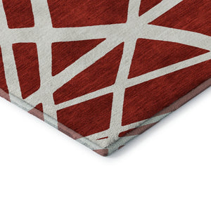 HomeRoots 9' X 12' Red and Ivory Geometric Area Rug - Stain-Resistant, Washable, UV Protected for Modern Homes 681640
