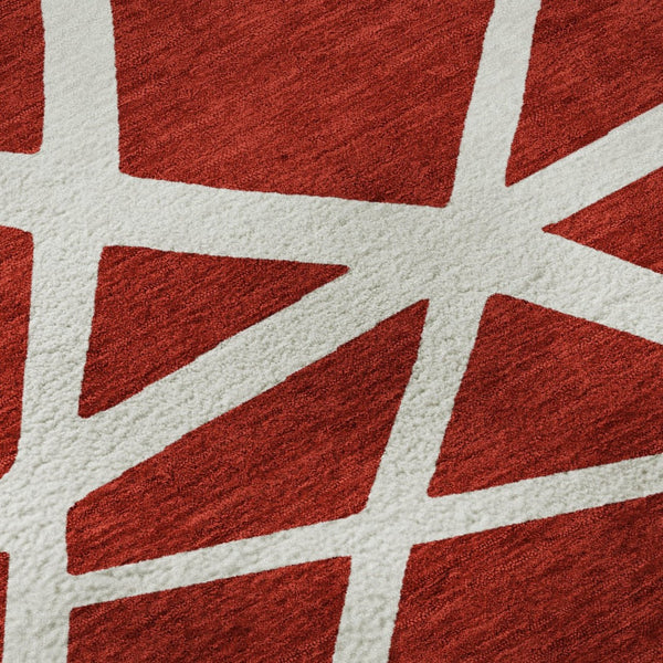 HomeRoots 9' X 12' Red and Ivory Geometric Area Rug - Stain-Resistant, Washable, UV Protected for Modern Homes 681640