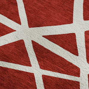 HomeRoots 9' X 12' Red and Ivory Geometric Area Rug - Stain-Resistant, Washable, UV Protected for Modern Homes 681640