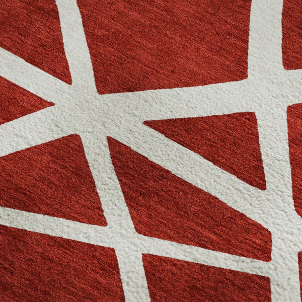 HomeRoots 9' X 12' Red and Ivory Geometric Area Rug - Stain-Resistant, Washable, UV Protected for Modern Homes 681640