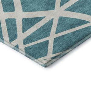 HomeRoots 9' X 12' Teal and Ivory Geometric Area Rug – Washable, UV-Protected, Stylish for Homes with Pets! 681646