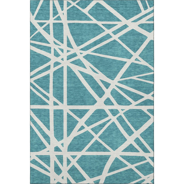 HomeRoots 9' X 12' Teal and Ivory Geometric Area Rug – Washable, UV-Protected, Stylish for Homes with Pets! 681646