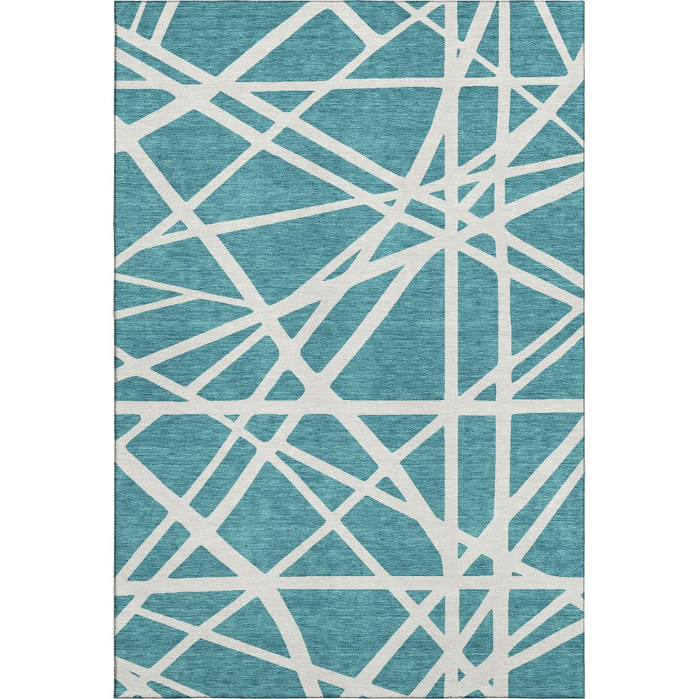 HomeRoots 10' X 14' Teal Geometric Washable Area Rug - UV Protected, Stain Resistant, Perfect for High-Traffic Spaces 681647