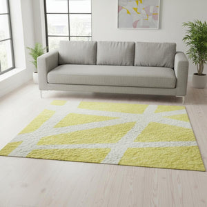 HomeRoots 5' X 8' Stylish Yellow & Ivory Geometric Washable Area Rug – Stain Resistant & UV Protected Design! 681649