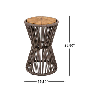 English Elm Scott Living Nara Outdoor Acacia Wood Side Tables with Woven Rope Iron Frame Set Dark Grey,Teak N770PS2354692D