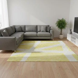 HomeRoots 8' X 10' Yellow and Ivory Geometric Area Rug - Washable, UV Protected, Durable Style for Homes 681651