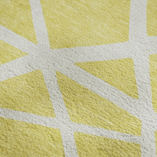 HomeRoots 8' X 10' Yellow and Ivory Geometric Area Rug - Washable, UV Protected, Durable Style for Homes 681651