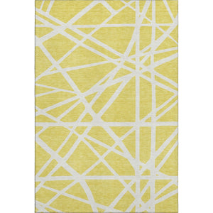 HomeRoots 9' X 12' Vibrant Yellow & Ivory Geometric Area Rug - UV Protected, Stain-Resistant, Easy Care Design 681652