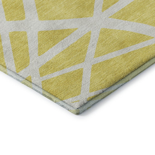 HomeRoots 9' X 12' Vibrant Yellow & Ivory Geometric Area Rug - UV Protected, Stain-Resistant, Easy Care Design 681652