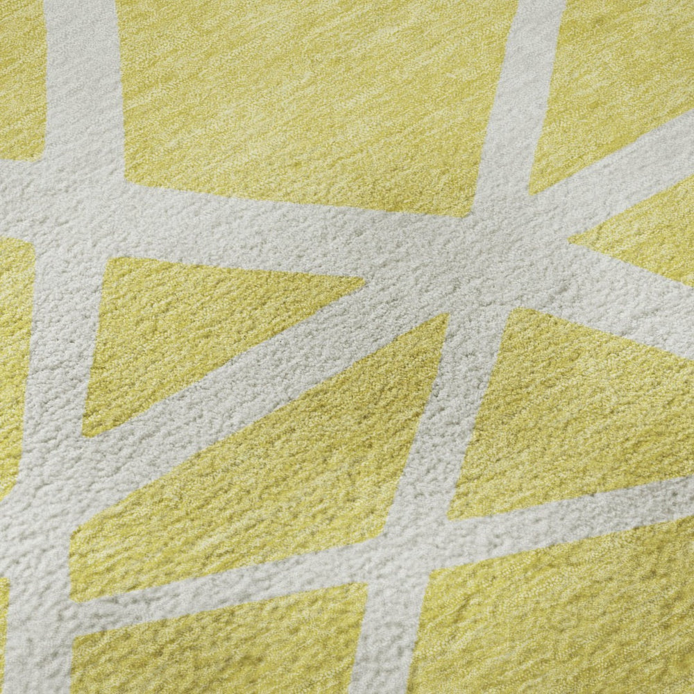 HomeRoots 9' X 12' Vibrant Yellow & Ivory Geometric Area Rug - UV Protected, Stain-Resistant, Easy Care Design 681652