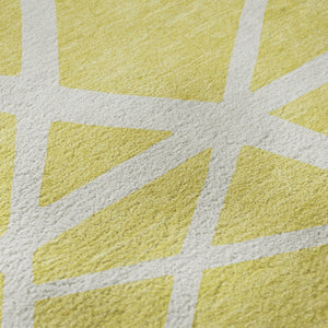 HomeRoots 9' X 12' Vibrant Yellow & Ivory Geometric Area Rug - UV Protected, Stain-Resistant, Easy Care Design 681652