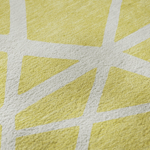 HomeRoots 9' X 12' Vibrant Yellow & Ivory Geometric Area Rug - UV Protected, Stain-Resistant, Easy Care Design 681652