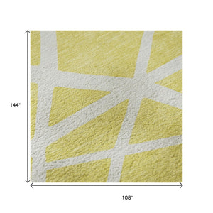 HomeRoots 9' X 12' Vibrant Yellow & Ivory Geometric Area Rug - UV Protected, Stain-Resistant, Easy Care Design 681652