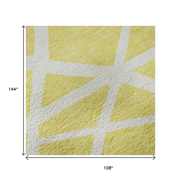 HomeRoots 9' X 12' Vibrant Yellow & Ivory Geometric Area Rug - UV Protected, Stain-Resistant, Easy Care Design 681652