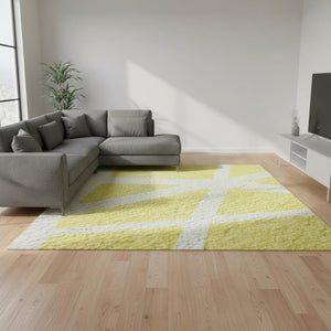 HomeRoots 9' X 12' Vibrant Yellow & Ivory Geometric Area Rug - UV Protected, Stain-Resistant, Easy Care Design 681652