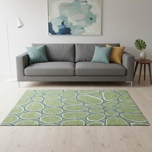 HomeRoots 5' X 8' Stylish Artichoke Green Geometric Area Rug - Washable, UV-Protected, Kid & Pet Friendly! 681655
