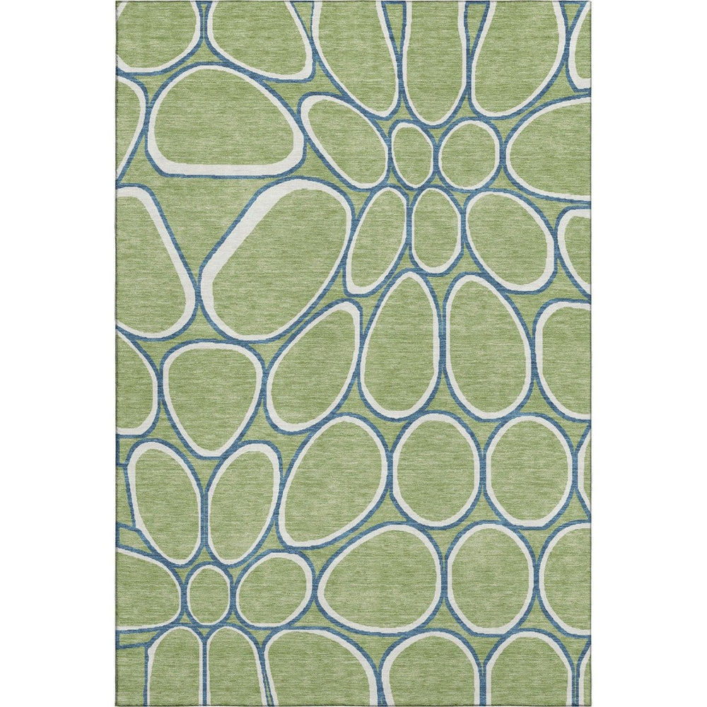 HomeRoots 5' X 8' Stylish Artichoke Green Geometric Area Rug - Washable, UV-Protected, Kid & Pet Friendly! 681655