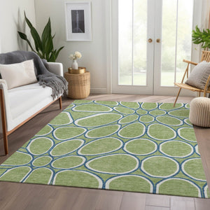 HomeRoots 5' X 8' Stylish Artichoke Green Geometric Area Rug - Washable, UV-Protected, Kid & Pet Friendly! 681655