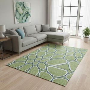 HomeRoots 8' X 10' Artichoke Green Geometric Area Rug - Washable, Stain-Resistant, UV Protected for Any Room 681657