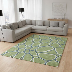 HomeRoots 9' X 12' Artichoke Green Geometric Washable Area Rug with UV Protection - Durable, Stylish Comfort 681658