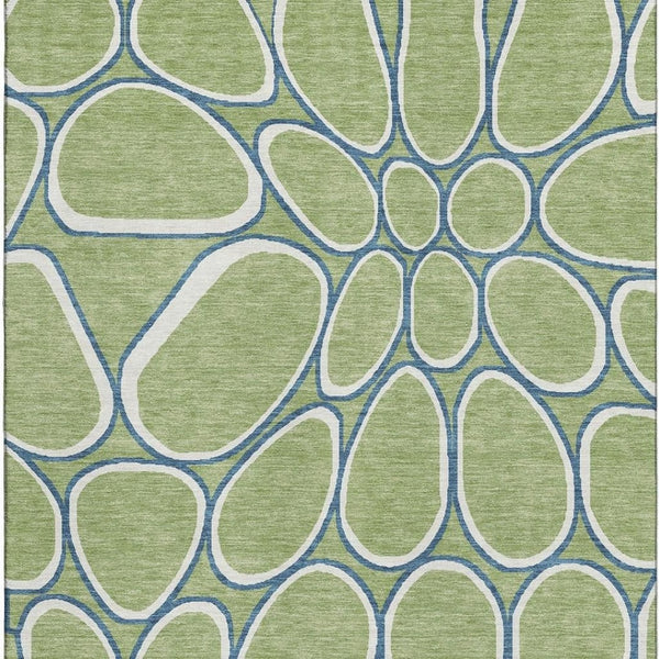 HomeRoots 9' X 12' Artichoke Green Geometric Washable Area Rug with UV Protection - Durable, Stylish Comfort 681658