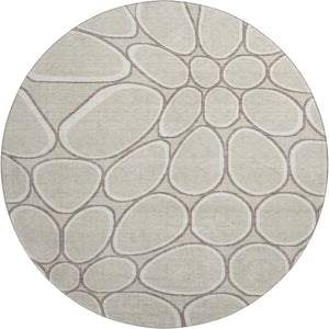 HomeRoots 8' Beige Ivory and Brown Geometric Round Rug – Washable, UV-Protected, Modern Style for Any Room 681662