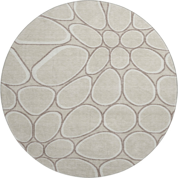 HomeRoots 8' Beige Ivory and Brown Geometric Round Rug – Washable, UV-Protected, Modern Style for Any Room 681662