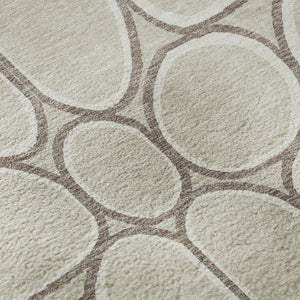 HomeRoots 8' Beige Ivory and Brown Geometric Round Rug – Washable, UV-Protected, Modern Style for Any Room 681662
