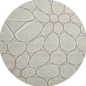 HomeRoots 8' Beige Ivory and Brown Geometric Round Rug – Washable, UV-Protected, Modern Style for Any Room 681662