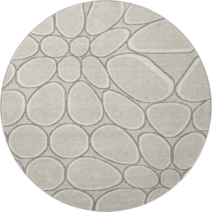 HomeRoots 8' Beige Ivory and Brown Geometric Round Rug – Washable, UV-Protected, Modern Style for Any Room 681662