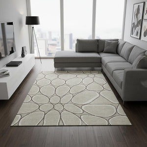 HomeRoots 8' X 10' Washable Geometric Area Rug in Beige, Ivory & Brown – Stain-Resistant, UV-Protected Style! 681663