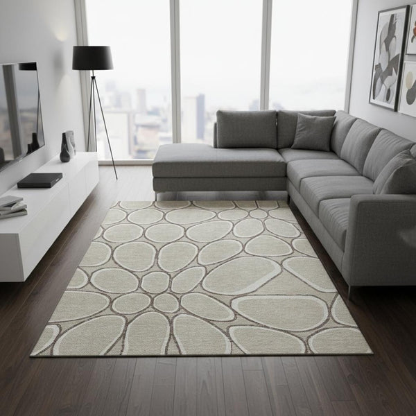 HomeRoots 8' X 10' Washable Geometric Area Rug in Beige, Ivory & Brown – Stain-Resistant, UV-Protected Style! 681663