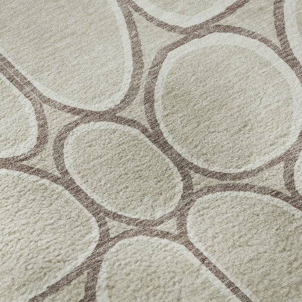 HomeRoots 8' X 10' Washable Geometric Area Rug in Beige, Ivory & Brown – Stain-Resistant, UV-Protected Style! 681663