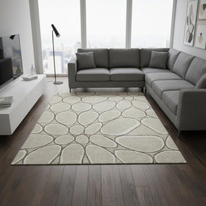 HomeRoots 10' X 14' Beige Ivory Brown Geometric Area Rug - Washable, UV Protected, Family-Friendly Design! 681665