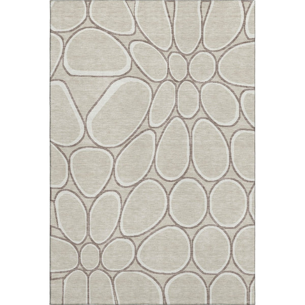 HomeRoots 10' X 14' Beige Ivory Brown Geometric Area Rug - Washable, UV Protected, Family-Friendly Design! 681665