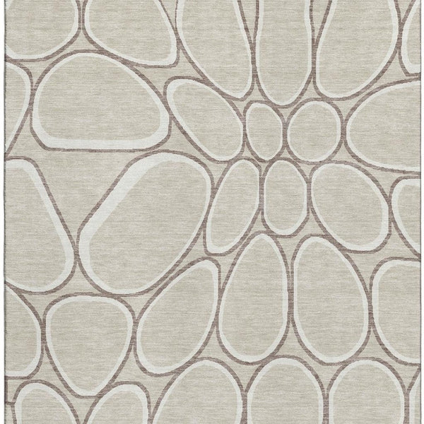 HomeRoots 10' X 14' Beige Ivory Brown Geometric Area Rug - Washable, UV Protected, Family-Friendly Design! 681665