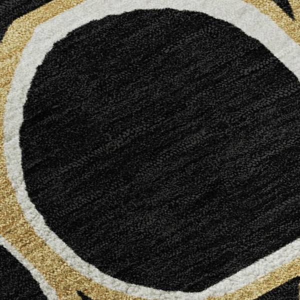 HomeRoots 5' X 8' Stylish Black Ivory Gold Geometric Washable Area Rug with UV Protection for Active Homes 681667