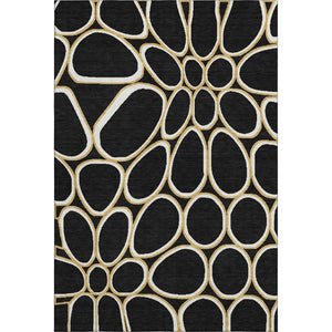 HomeRoots 10' X 14' Black Ivory Gold Geometric Washable Area Rug - Stylish, Durable, UV-Protected for Any Space 681671