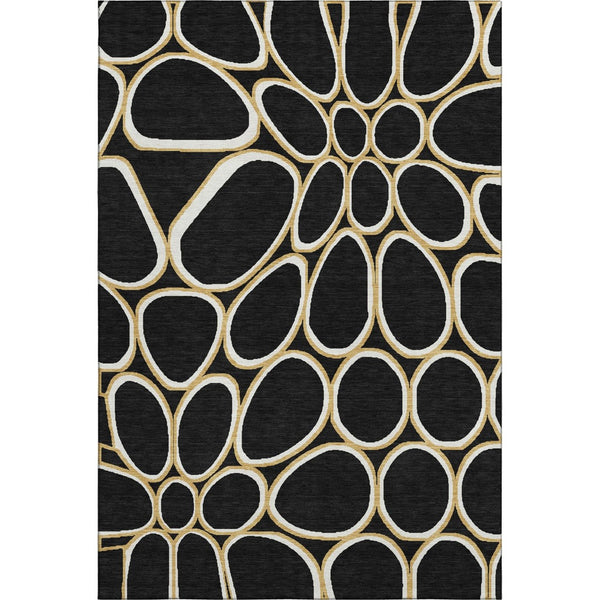 HomeRoots 10' X 14' Black Ivory Gold Geometric Washable Area Rug - Stylish, Durable, UV-Protected for Any Space 681671