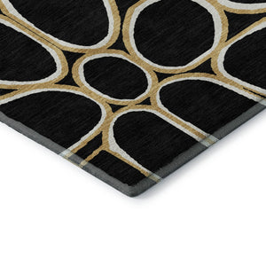 HomeRoots 10' X 14' Black Ivory Gold Geometric Washable Area Rug - Stylish, Durable, UV-Protected for Any Space 681671