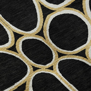 HomeRoots 10' X 14' Black Ivory Gold Geometric Washable Area Rug - Stylish, Durable, UV-Protected for Any Space 681671
