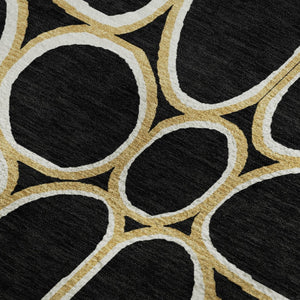 HomeRoots 10' X 14' Black Ivory Gold Geometric Washable Area Rug - Stylish, Durable, UV-Protected for Any Space 681671