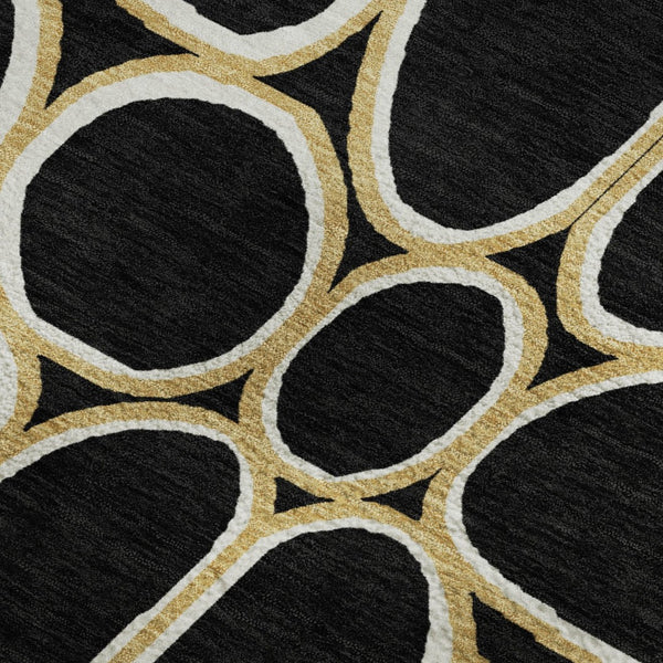 HomeRoots 10' X 14' Black Ivory Gold Geometric Washable Area Rug - Stylish, Durable, UV-Protected for Any Space 681671