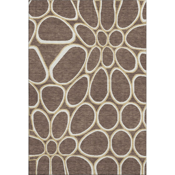 HomeRoots 5' X 8' Brown, Ivory & Gold Geometric Washable Area Rug – Durable, Stain-Resistant & UV Protected! 681673