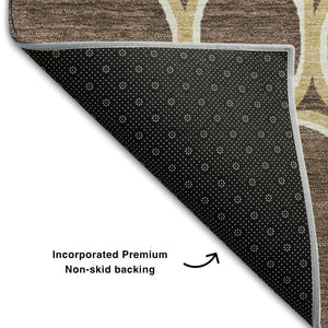 HomeRoots 5' X 8' Brown, Ivory & Gold Geometric Washable Area Rug – Durable, Stain-Resistant & UV Protected! 681673