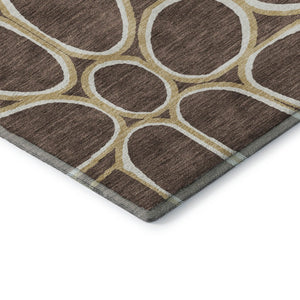 HomeRoots 5' X 8' Brown, Ivory & Gold Geometric Washable Area Rug – Durable, Stain-Resistant & UV Protected! 681673