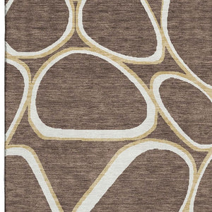 HomeRoots 5' X 8' Brown, Ivory & Gold Geometric Washable Area Rug – Durable, Stain-Resistant & UV Protected! 681673